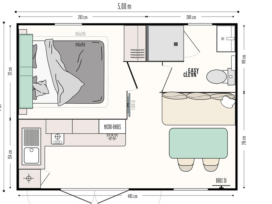 Mobilhome 2 personnes - Mobil-Home Confort 22m² - 1 chambre + terrasse semi-couverte 12m² + TV + Clim 5