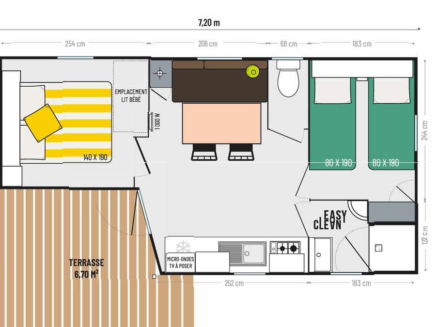 Mobilhome 4 personnes - Standard 32m² - 2 chambres + terrasse couverte 12m² 6