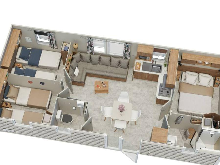 Mobilhome 6 personnes - New Premium 32m²(3ch.-6pers.) + Terrasse + TV + Clim 1