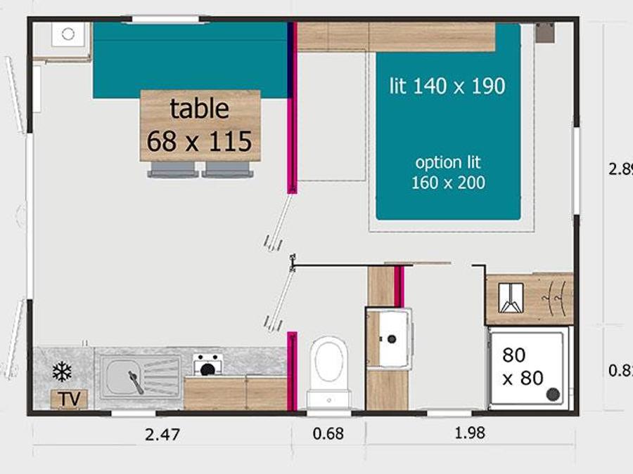 Mobilhome 3 personnes - 1 chambre M 8