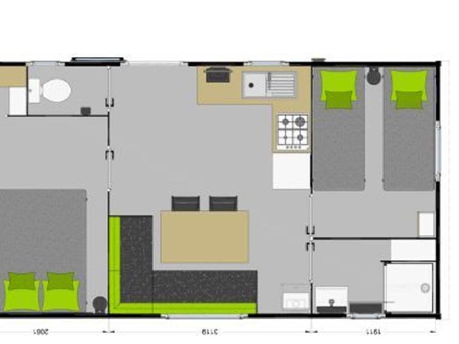 Mobilhome 4 personnes - IBIZA 27m² - 2 chambres - Terrasse couverte 5