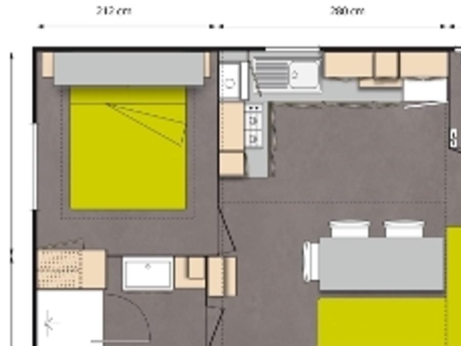 Mobilhome 6 personnes - Confort 32m² (3 chambres) + Terrasse + TV + lave-vaisselle 6
