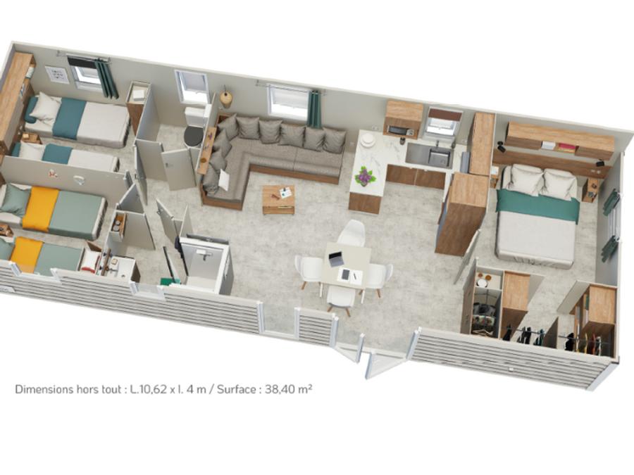 Mobilhome 6 personnes - Premium 40m² (3 chambres) + Terrasse + TV + lave-vaisselle 8