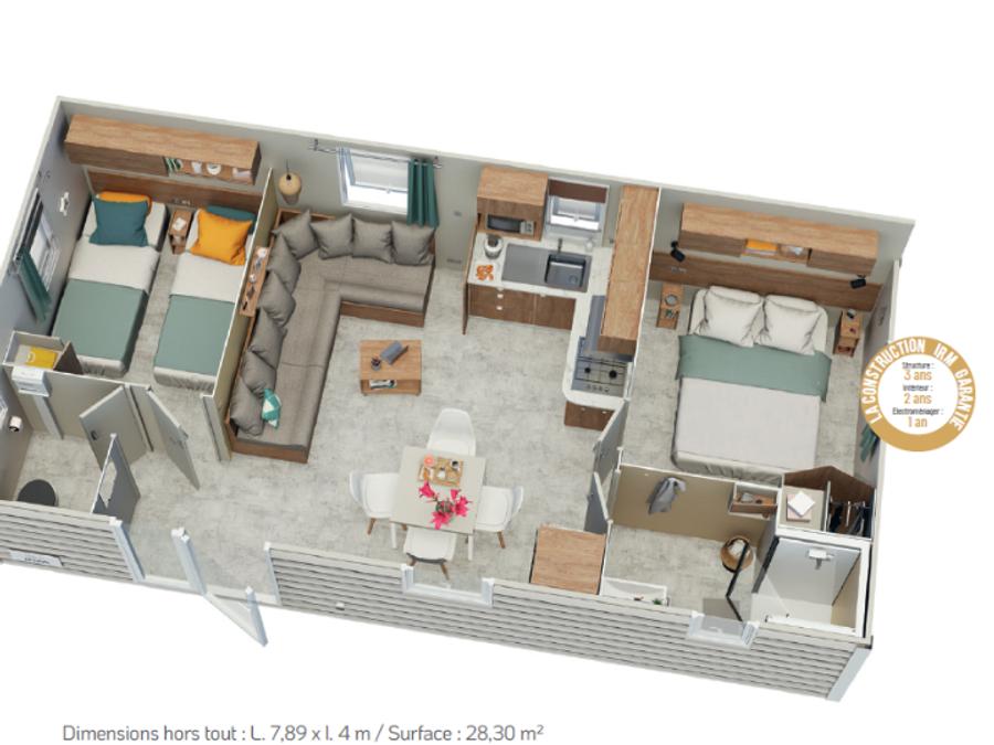 Mobilhome 4 personnes - Confort 28m² (2 chambres) + Terrasse + TV 6