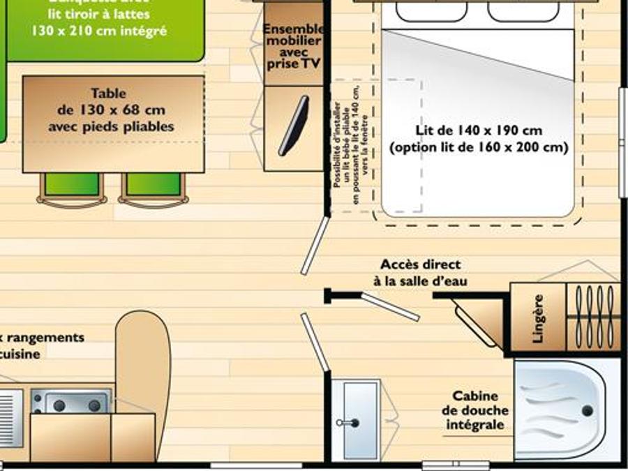 Mobilhome 4 personnes - Mobil home Confort 27m² - 2 chambres - terrasse couverte 4 pers 8
