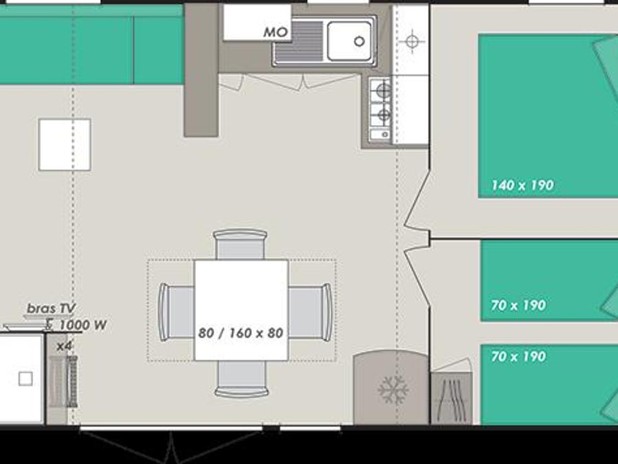 Mobilhome 8 personnes - Mobil home Premium 38m² - 4 chambres - terrasse couverte 8 pers 7