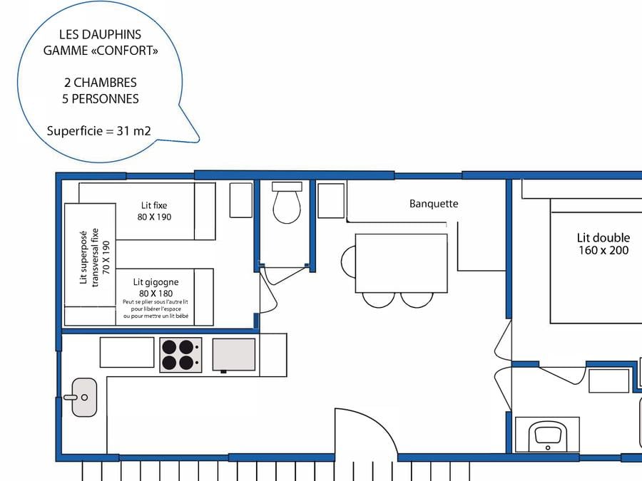 Mobilhome 5 personnes - Location Mobilhome CONFORT - 2 chambres 2