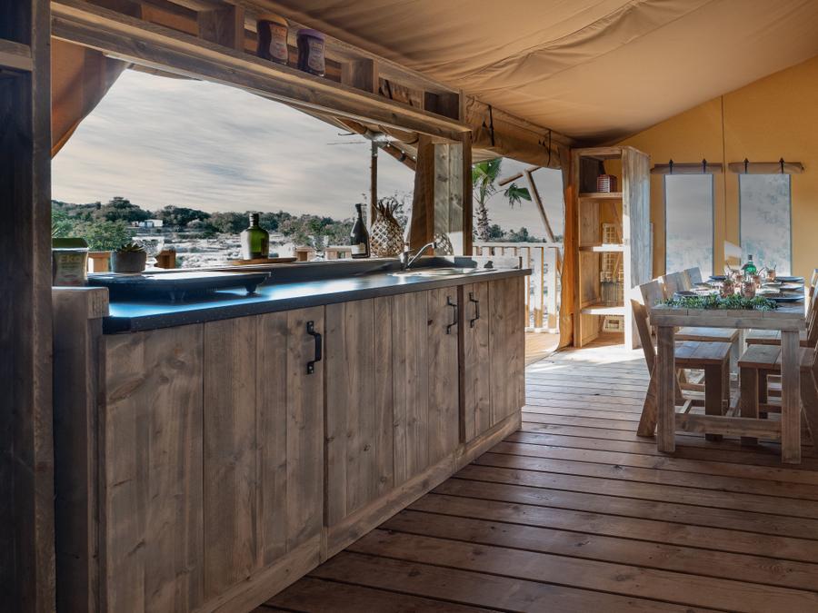 Tente en toile et en bois 5 personnes - SAFARI LODGE - 40m²- 2 chambres 5
