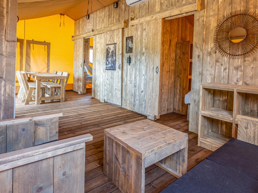 Tente en toile et en bois 5 personnes - SAFARI LODGE - 40m²- 2 chambres 6