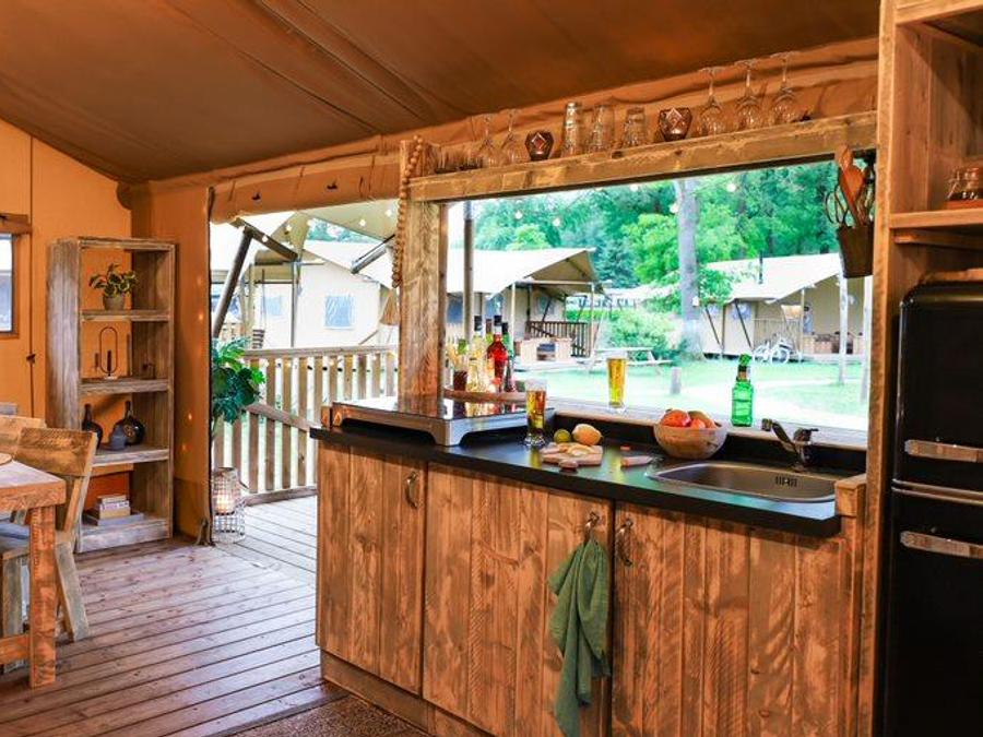 Tente en toile et en bois 5 personnes - SAFARI LODGE - 40m²- 2 chambres 1