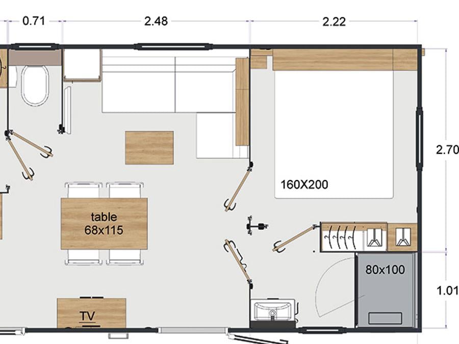 Mobilhome 4 personnes - Mobil-home Premium 29m² 2 chambres + terrasse 21m² + TV + LV + Clim + plancha 4 pers Mobil-home Premium 29m² 2 chambres + terrasse 21m² + TV + LV + Clim + plancha 4 pers 9