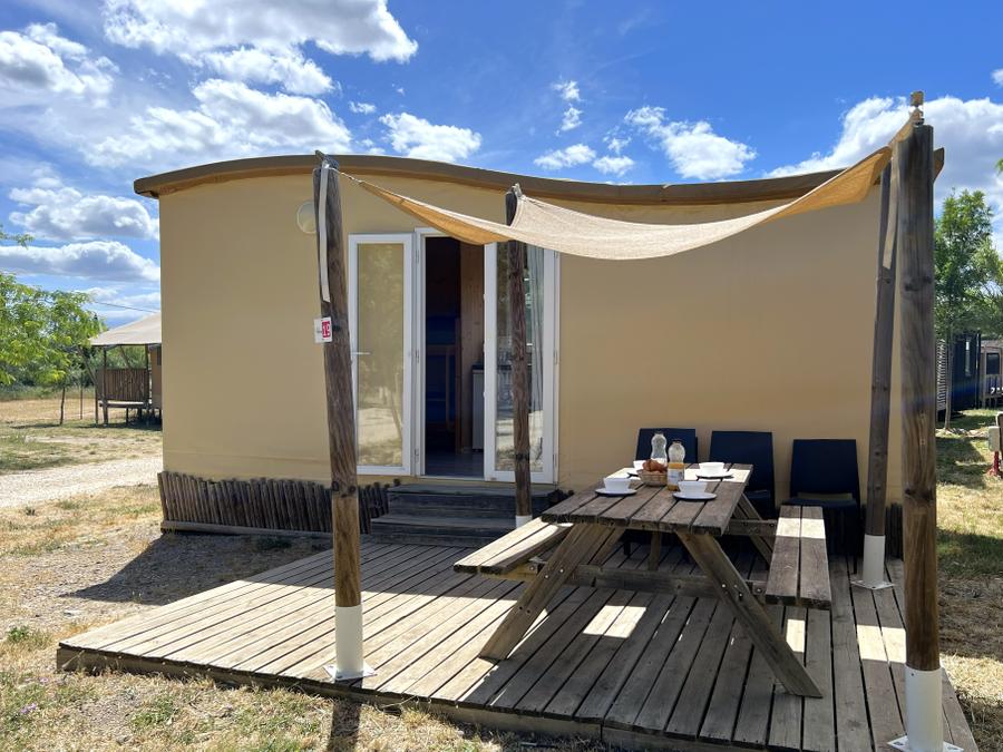 Tente en toile et en bois 5 personnes - Cahute des randonneurs 18m² - 2 chambres - sans sanitaire 5 pers 8