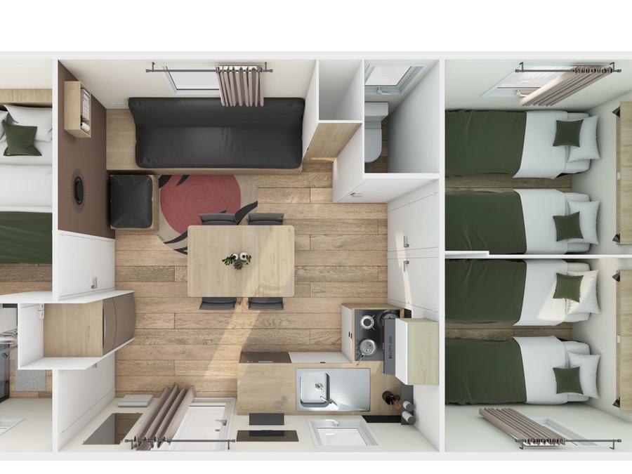 Mobilhome 6 personnes - Homeflower Premium 35 m² 3 chambres + terrasse 21m² + TV + LV + Clim + Plancha 6 pers 3