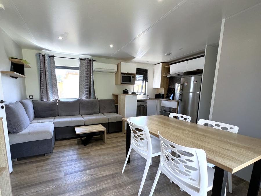 Mobilhome 6 personnes - Mobil-home Premium 38 m² 3 chambres + terrasse 21m² + TV + LV + clim + plancha + 2 SDB 6 pers 7