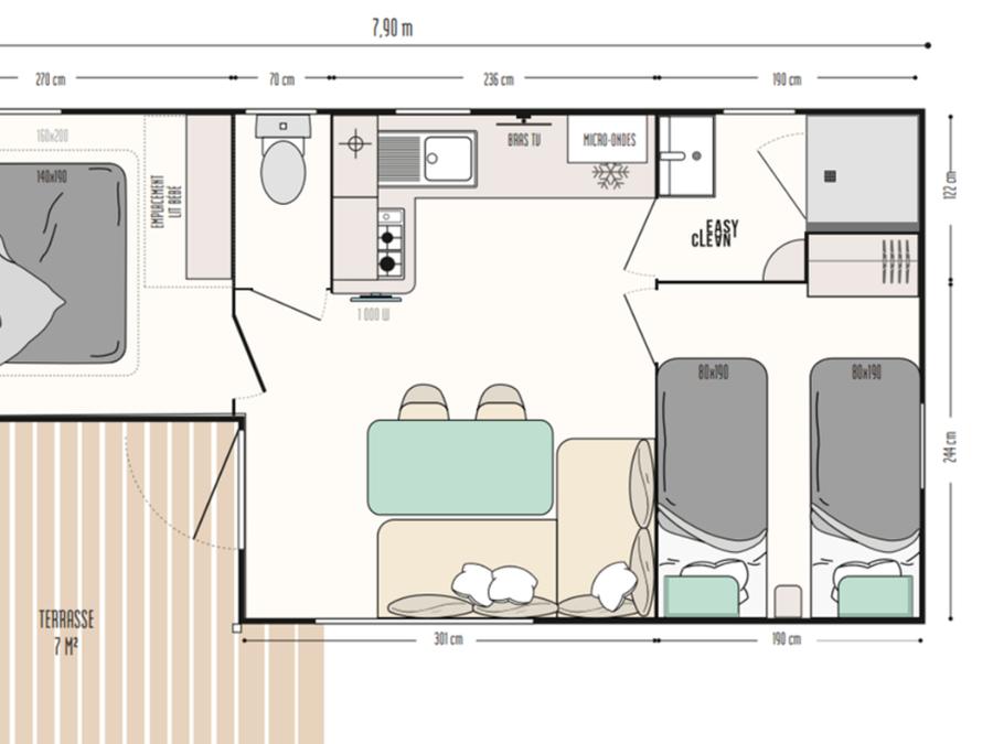 Mobilhome 4 personnes - 2 trèfles 2 chambres 1 SDB 3
