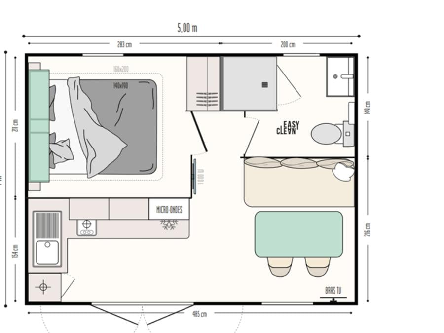 Mobilhome 2 personnes - 3 trèfles 1 chambre 1 SDB 3