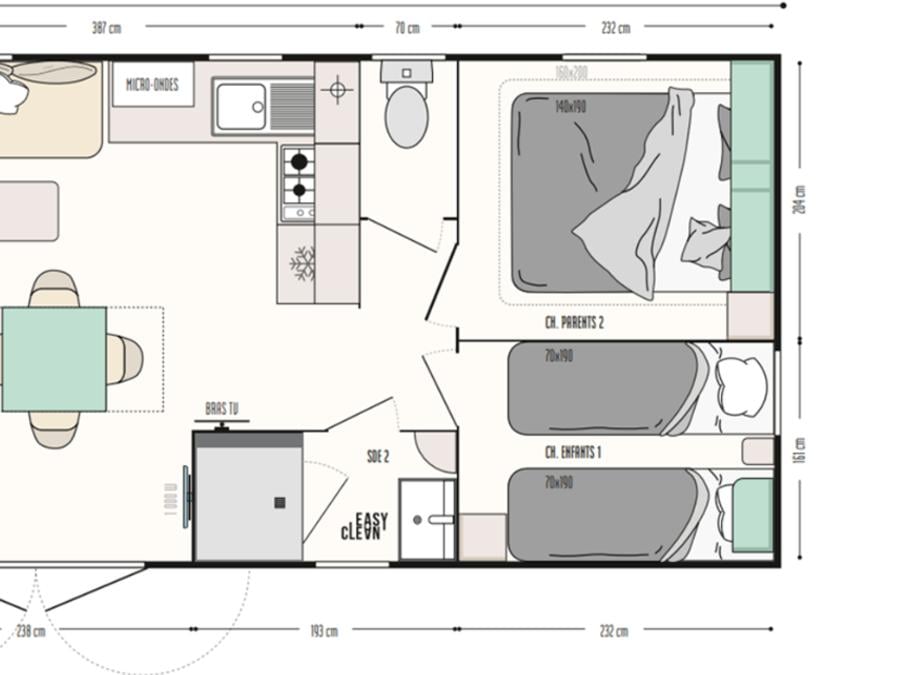 Mobilhome 8 personnes - 3 trèfles 4 chambres 2 salles d'eau 7