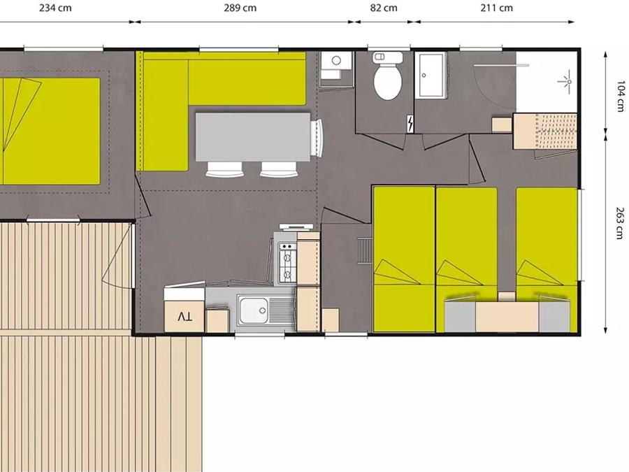 Mobilhome 6 personnes - Standard 29m² - 3 chambres + terrasse + TV 8