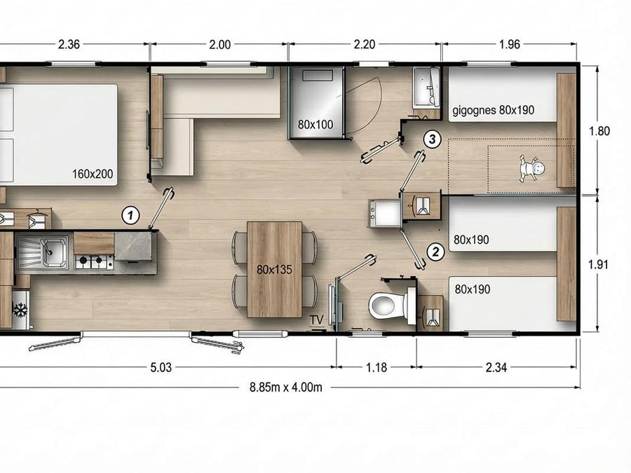 Mobilhome 6 personnes - Familia (3 Chambres) 5