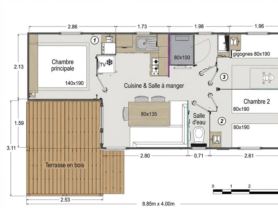 Mobilhome 6 personnes - Mobil Home 3 Chambres Cota 7