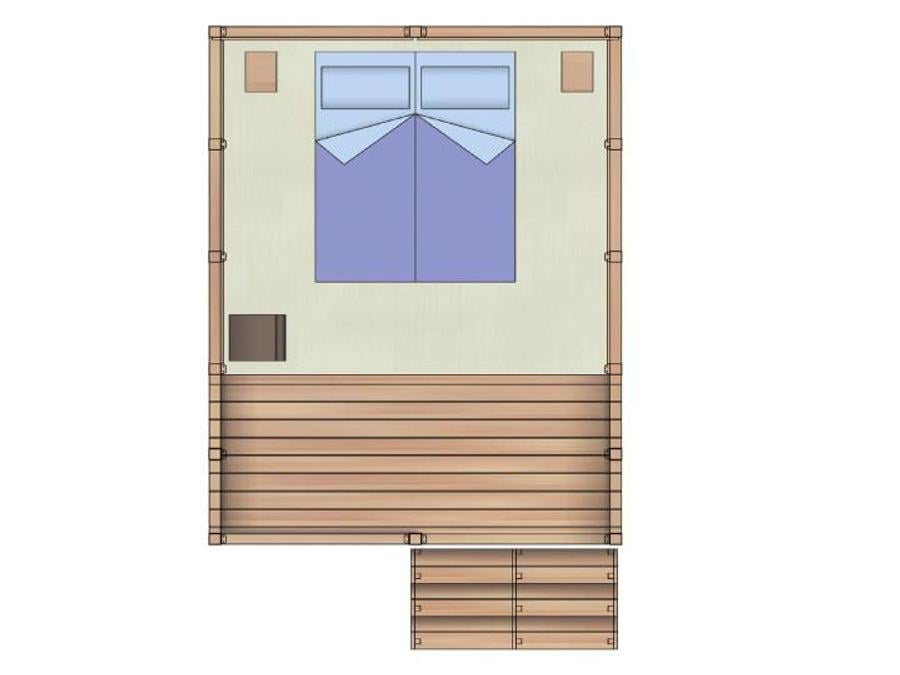 Tente en toile et en bois 2 personnes - MINI LODGE TENT (sans sanitaire) équipée d'un petit réfrigérateur 5