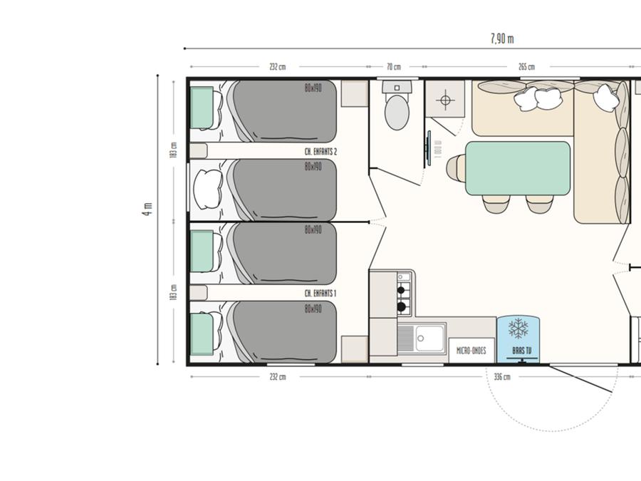 Mobilhome 6 personnes - Mobil Home Confort Calvi 3 chambres. 4