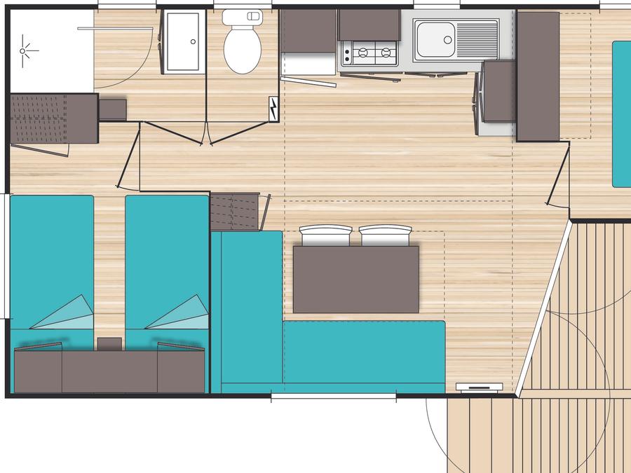 Mobilhome 4 personnes - Cigalou (Privilège) - 26m² 2 chambres 1