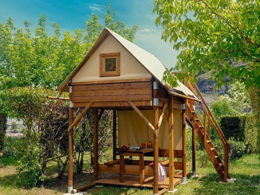 Tente en toile et en bois 2 personnes - Tente Bivouac sur pilotis bois et toile, sans sanitaires pour 2 personnes 4