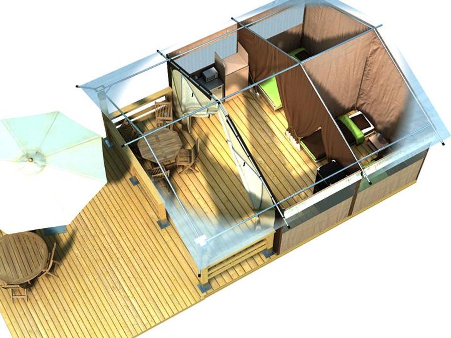 Tente en toile et en bois 5 personnes - Lodge VICTORIA 30m² - Finition Luxe 5