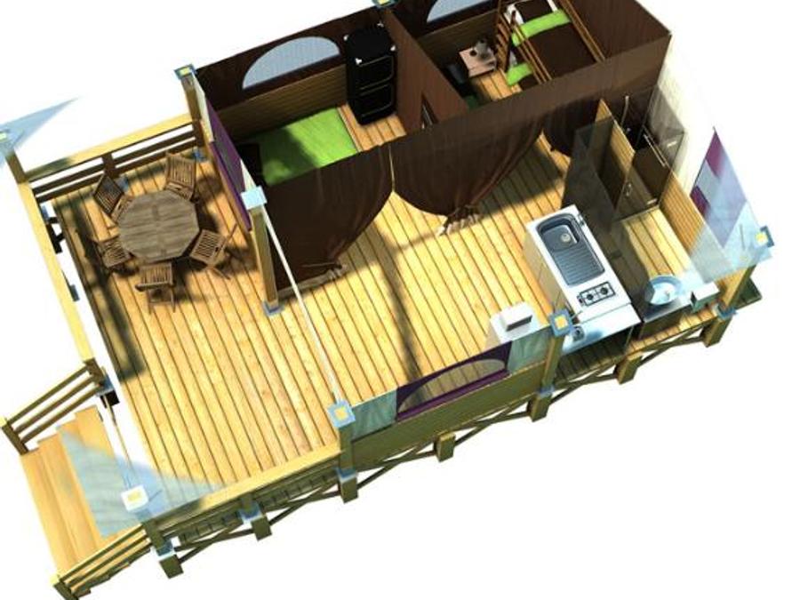 Tente en toile et en bois 5 personnes - Lodge NIAGARA 40m² avec Salle de bain 6