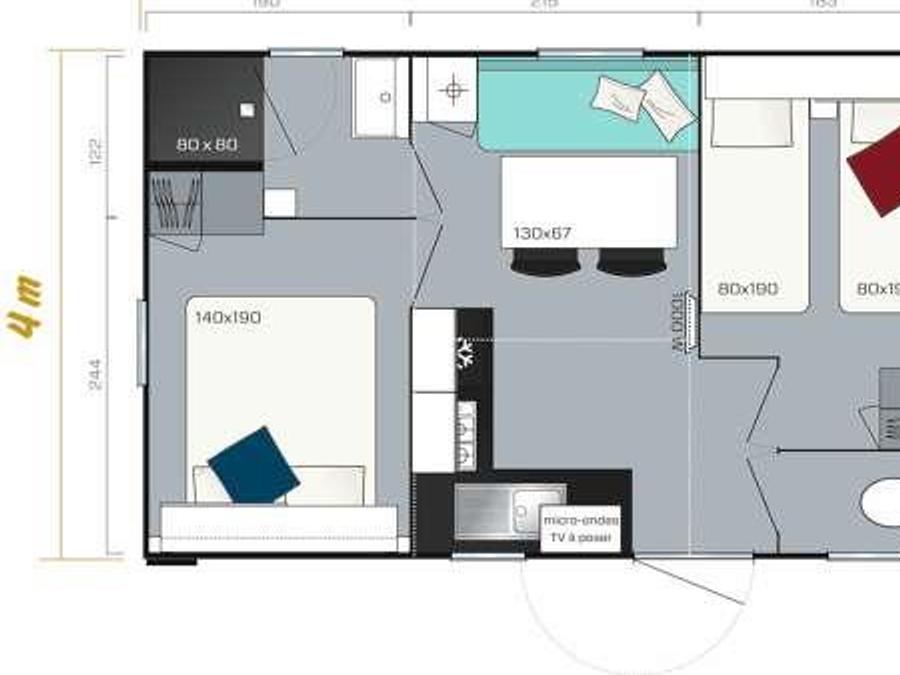 Mobilhome 4 personnes - Cottage grand confort 2 chambres - Climatisé 3
