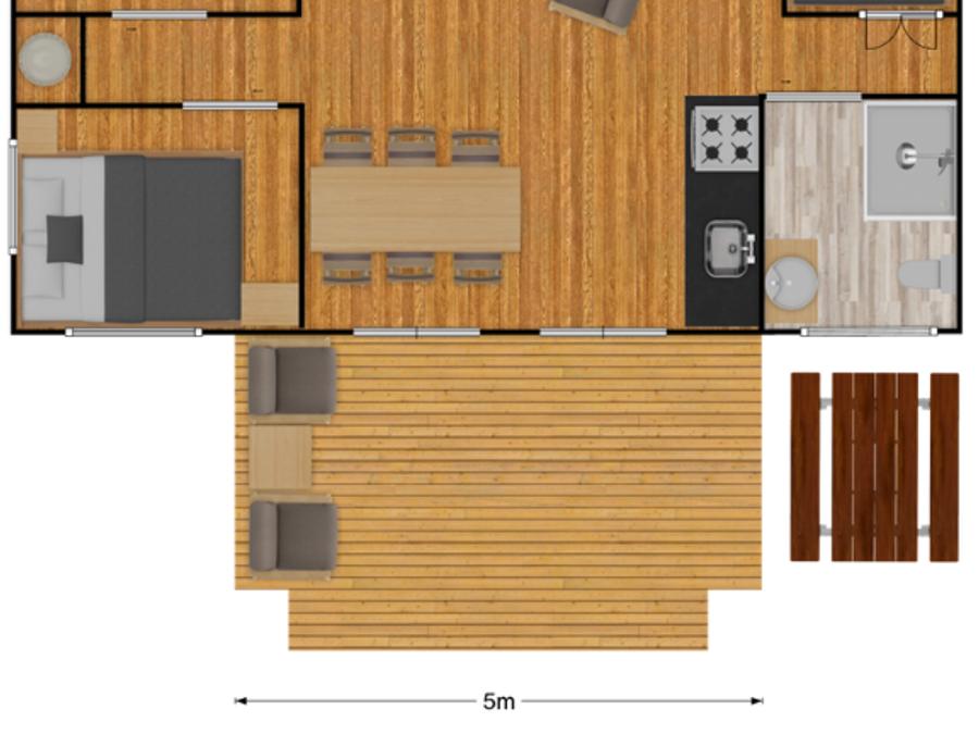 Tente en toile et en bois 6 personnes - Safari Prestige Plus 6pers 3ch 1SDB 49m² 14