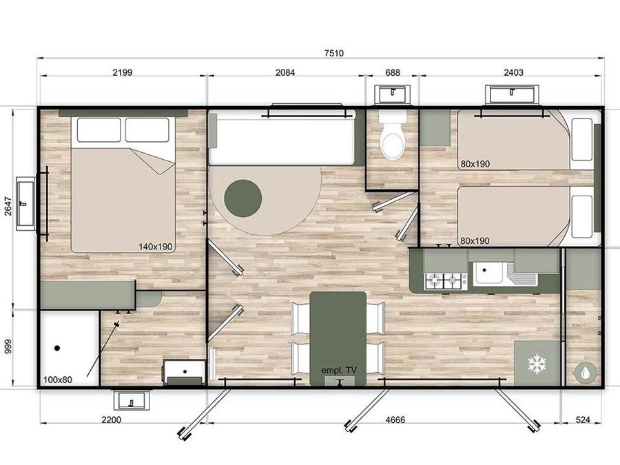 Mobilhome 5 personnes - NEST 29 - TV 10
