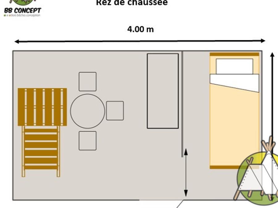 Tente en toile et en bois 3 personnes - Tente Bivouac 11m² 1chambre - sans sanitaire 4