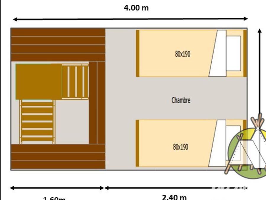 Tente en toile et en bois 3 personnes - Tente Bivouac 11m² 1chambre - sans sanitaire 5