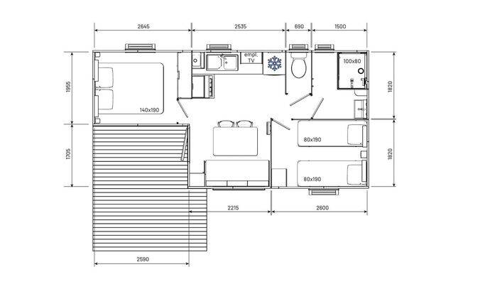 Mobil-home | Comfort | 2 Ch. | 4/6 pers. | Terrasse simple | A/C 9