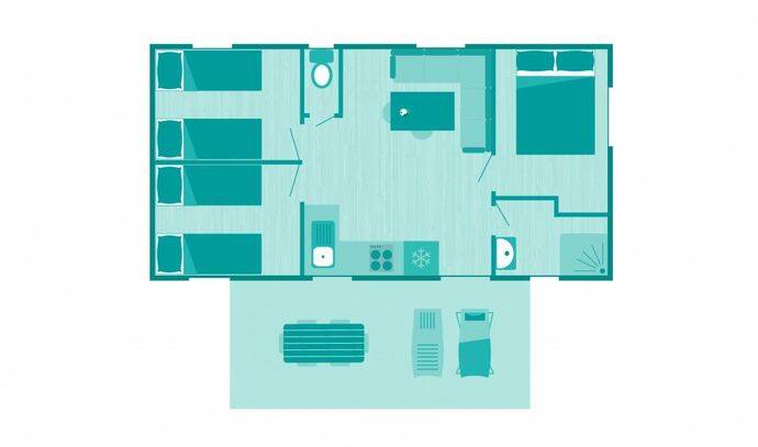 Mobil-home | Classic | 3 Ch. | 6 pers. | Terrasse surélevée 6