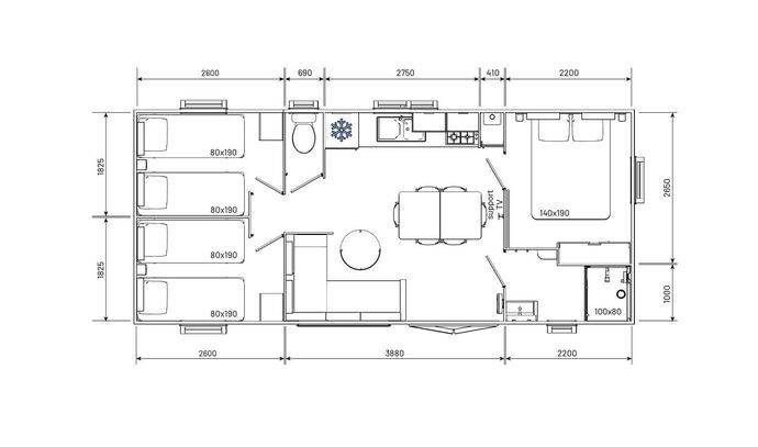 Mobil-home | Premium | 3 Ch. | 6 pers. | Terrasse surélevée | A/C | TV 8