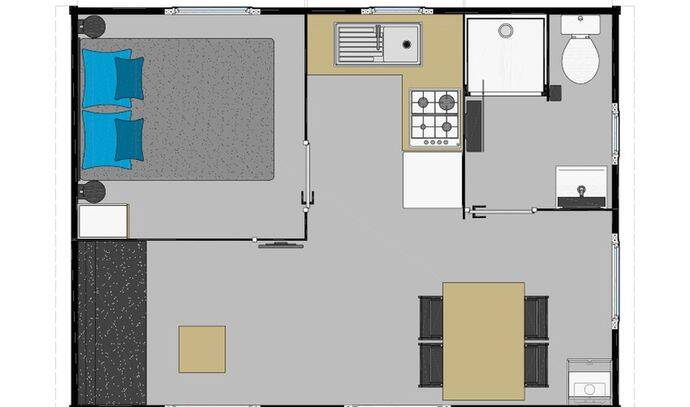 Mobil-home | Comfort | 1 Ch. | 2 pers. | Terrasse surélevée | TV 4