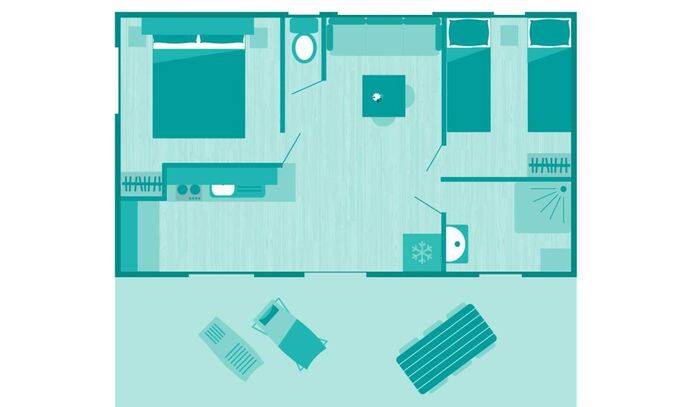 Mobil-home | Comfort | 2 Ch. | 4 pers. | Terrasse surélevée | A/C | TV 4