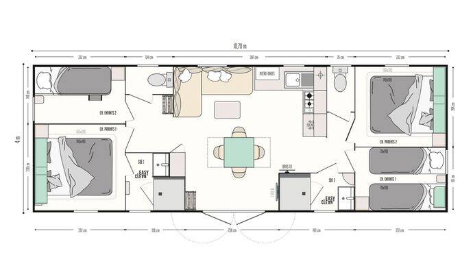 Mobil-home | Comfort | 4 Ch. | 8 pers. | Terrasse surélevée | A/C 7