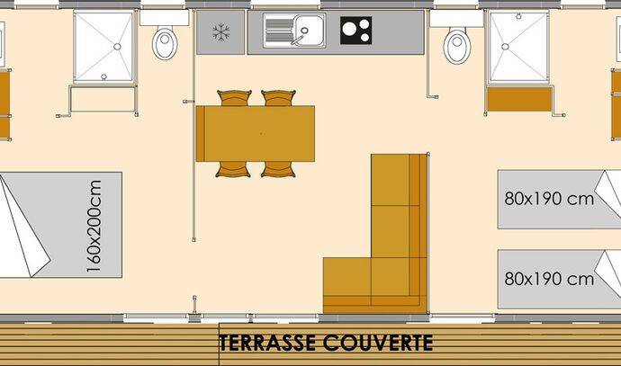 Mobil-home | Ultimate | 2 Ch. | 4 pers. | Terrasse surélevée | A/C 6