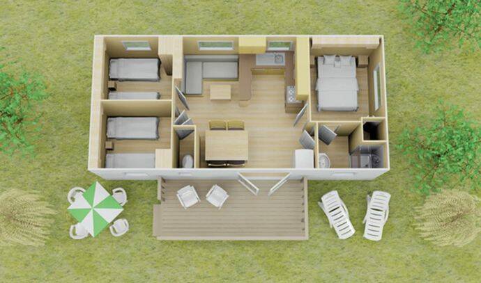 Mobil-home | Classic | 3 Ch. | 6/8 pers. | Terrasse surélevée non couverte | A/C 5