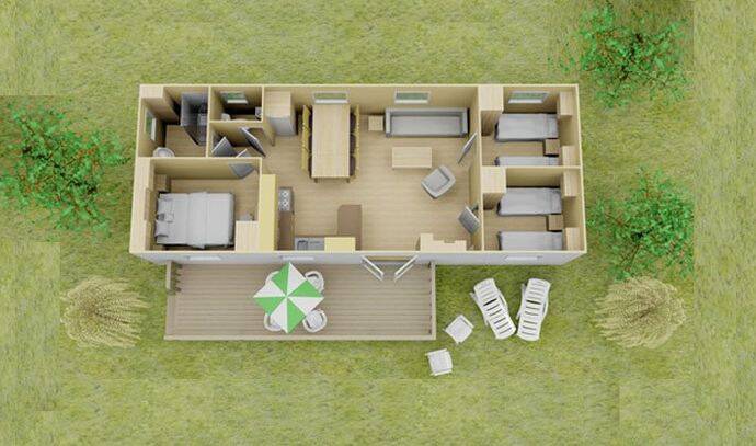 Mobil-home | Classic | 3 Ch. | 6 pers. | Terrasse surélevée non couverte | A/C 7