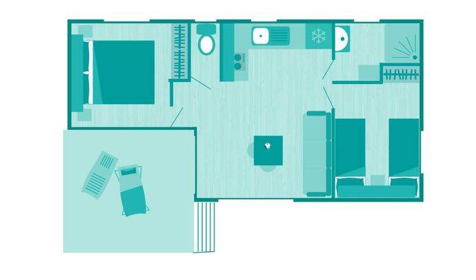 Mobil-home | Comfort | 2 Ch. | 4/6 pers. | Terrasse surélevée | A/C | TV 5