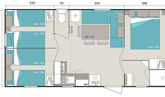 Mobil-home | Comfort | 3 Ch. | 6 pers. | Terrasse surélevée | A/C 7