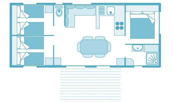 Mobil-home | Comfort | 3 Ch. | 6 pers. | Terrasse surélevée | TV 6