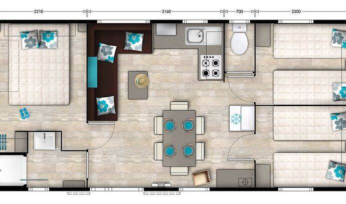 Mobil-home | Comfort | 3 Ch. | 6 pers. | Terrasse surélevée | A/C | TV 8