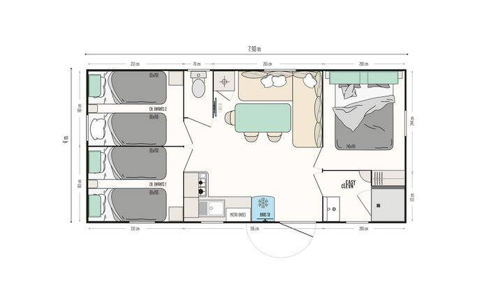 Mobil-home | Premium | 3 Ch. | 6 pers. | Terrasse Lounge | A/C 6