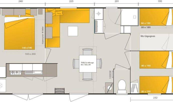 Mobil-home | Premium | 3 Ch. | 6 pers. | Terrasse Lounge | A/C | TV 7